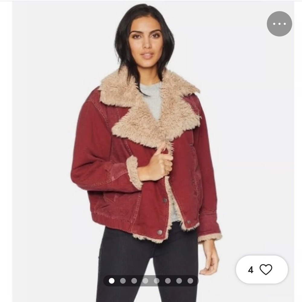 Free People Owen Wine Red Oversized Sherpa Jacket